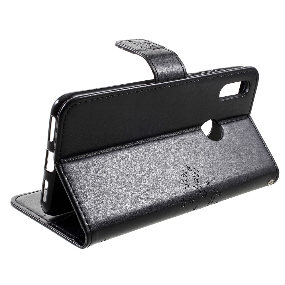 Imprint Tree Owl Wallet Leather Stand Cover for Huawei Y7 (2019) - Black-5