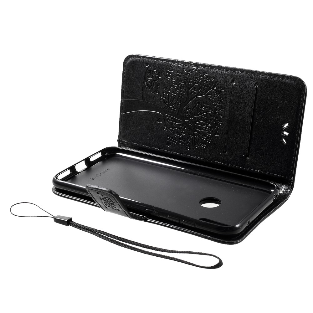 Imprint Tree Owl Wallet Leather Stand Cover for Huawei Y7 (2019) - Black-7