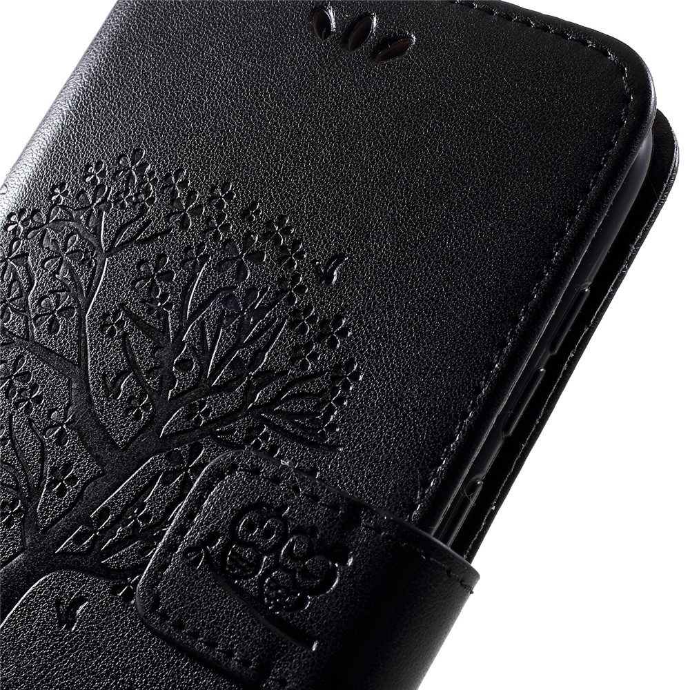 Imprint Tree Owl Wallet Leather Stand Cover for Huawei Y7 (2019) - Black-8