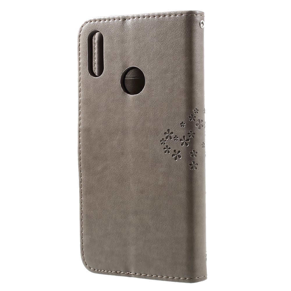 Imprint Tree Owl Wallet Leather Stand Phone Case for Huawei Y7 (2019) - Grey-2