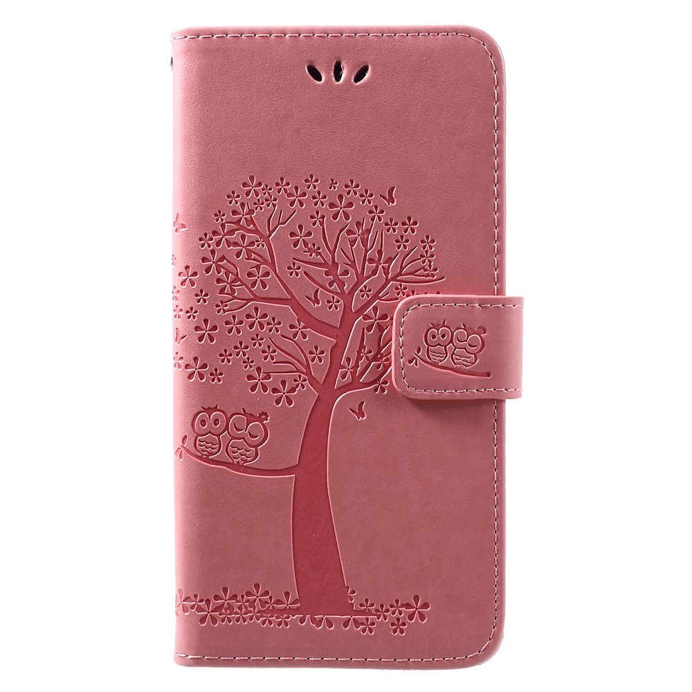 Custodia in Pelle Magnetica Dell'impronta di Owl Owl Per Huawei Y7 (2019) - Rosa