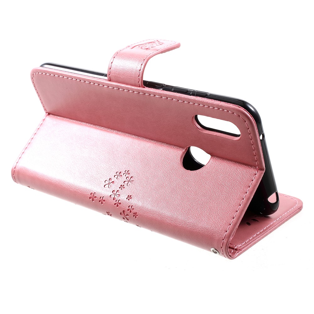 Imprint Tree Owl Magnetic Leather Stand Case for Huawei Y7 (2019) - Pink-4