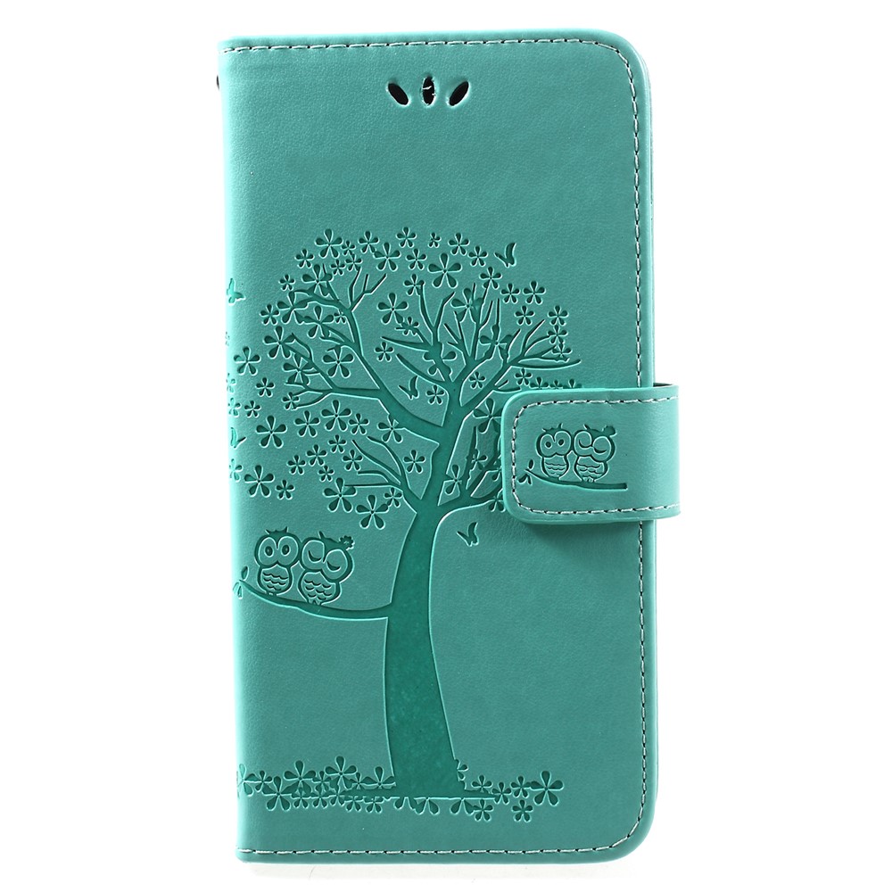 Imprint Tree Owl Magnetic Leather Stand Cover for Huawei Y7 (2019) - Green-1