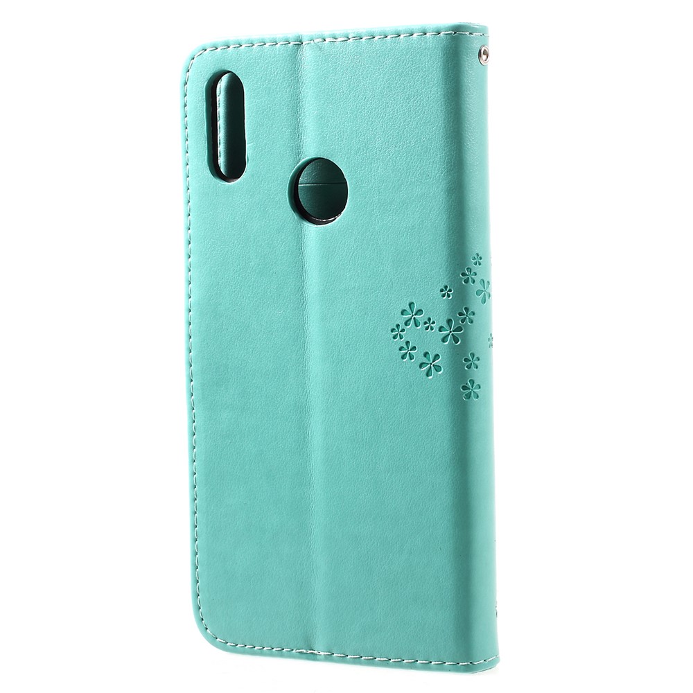 Imprint Tree Owl Magnetic Leather Stand Cover for Huawei Y7 (2019) - Green-2