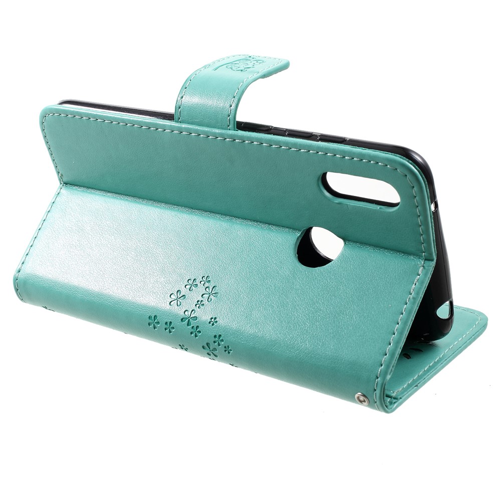 Imprint Tree Owl Magnetic Leather Stand Cover for Huawei Y7 (2019) - Green-4