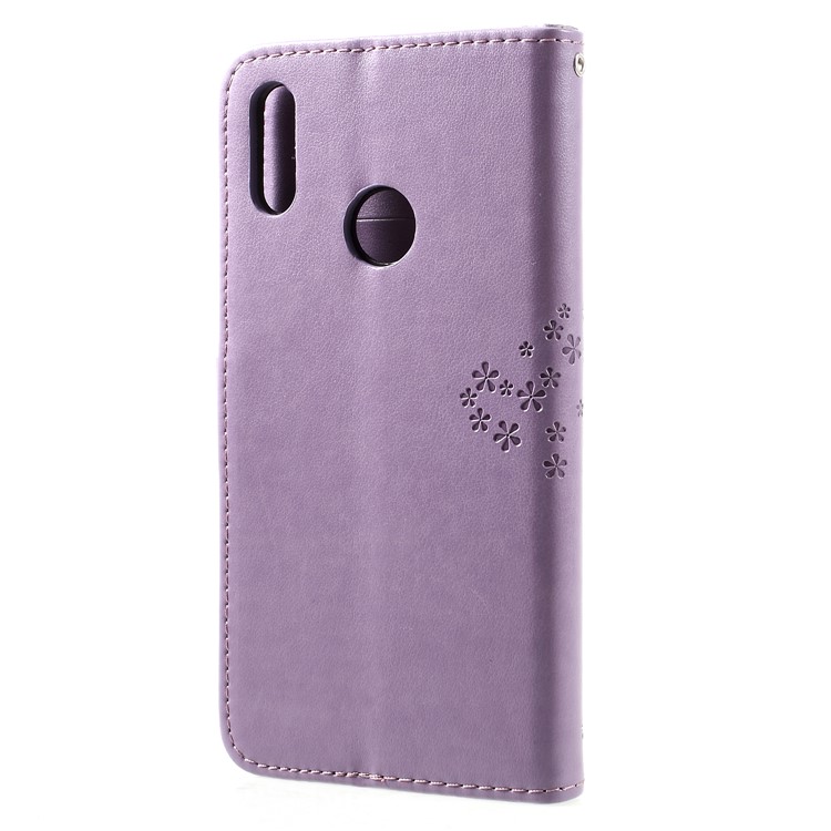 Imprint Tree Owl Wallet Leather Case with Stand for Huawei Y7 (2019) - Light Purple-2