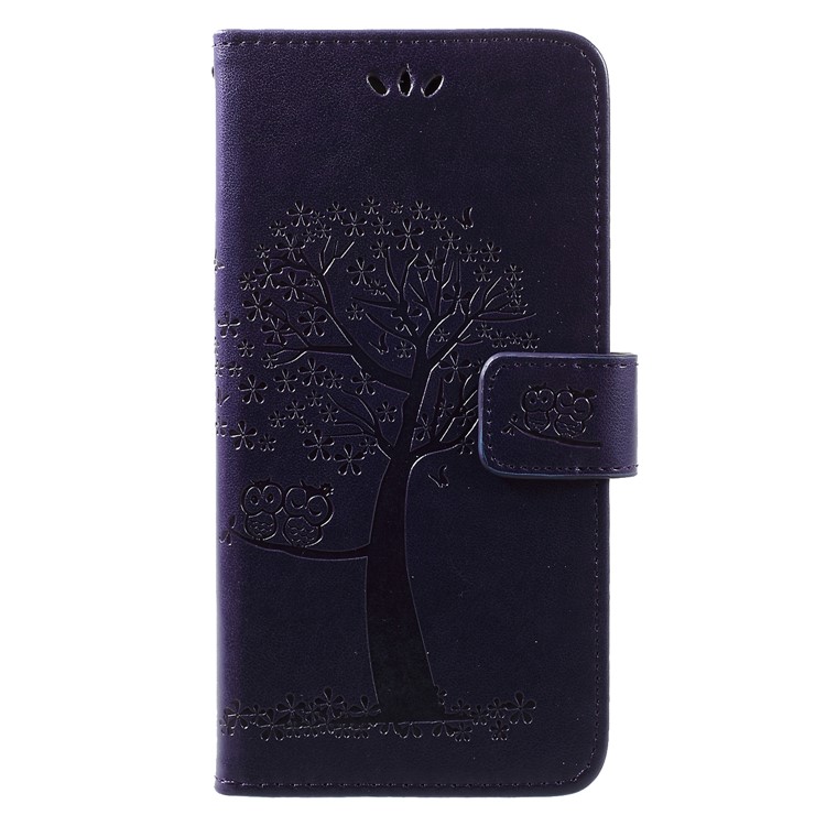 Imprint Tree Owl Wallet Leather Magnetic Case for Huawei Y7 (2019) - Dark Purple-1
