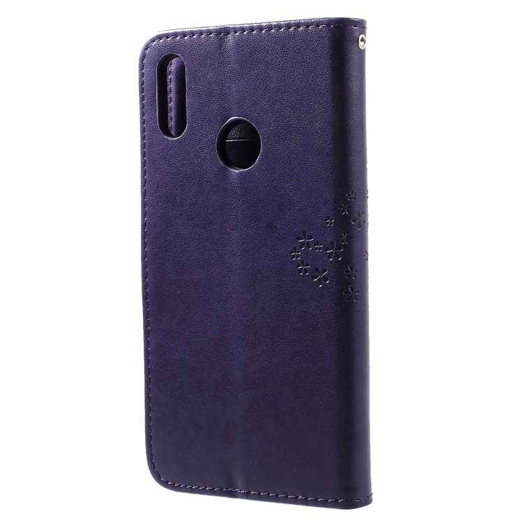 Imprint Tree Owl Wallet Leather Magnetic Case for Huawei Y7 (2019) - Dark Purple-2