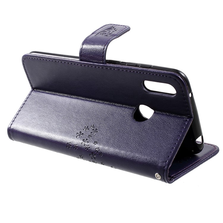 Imprint Tree Owl Wallet Leather Magnetic Case for Huawei Y7 (2019) - Dark Purple-4
