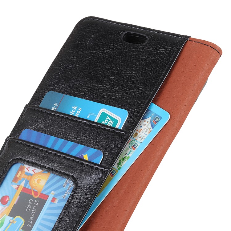 Textured Split Leather Wallet Magnetic Case for Huawei Honor Play 8A - Black-5