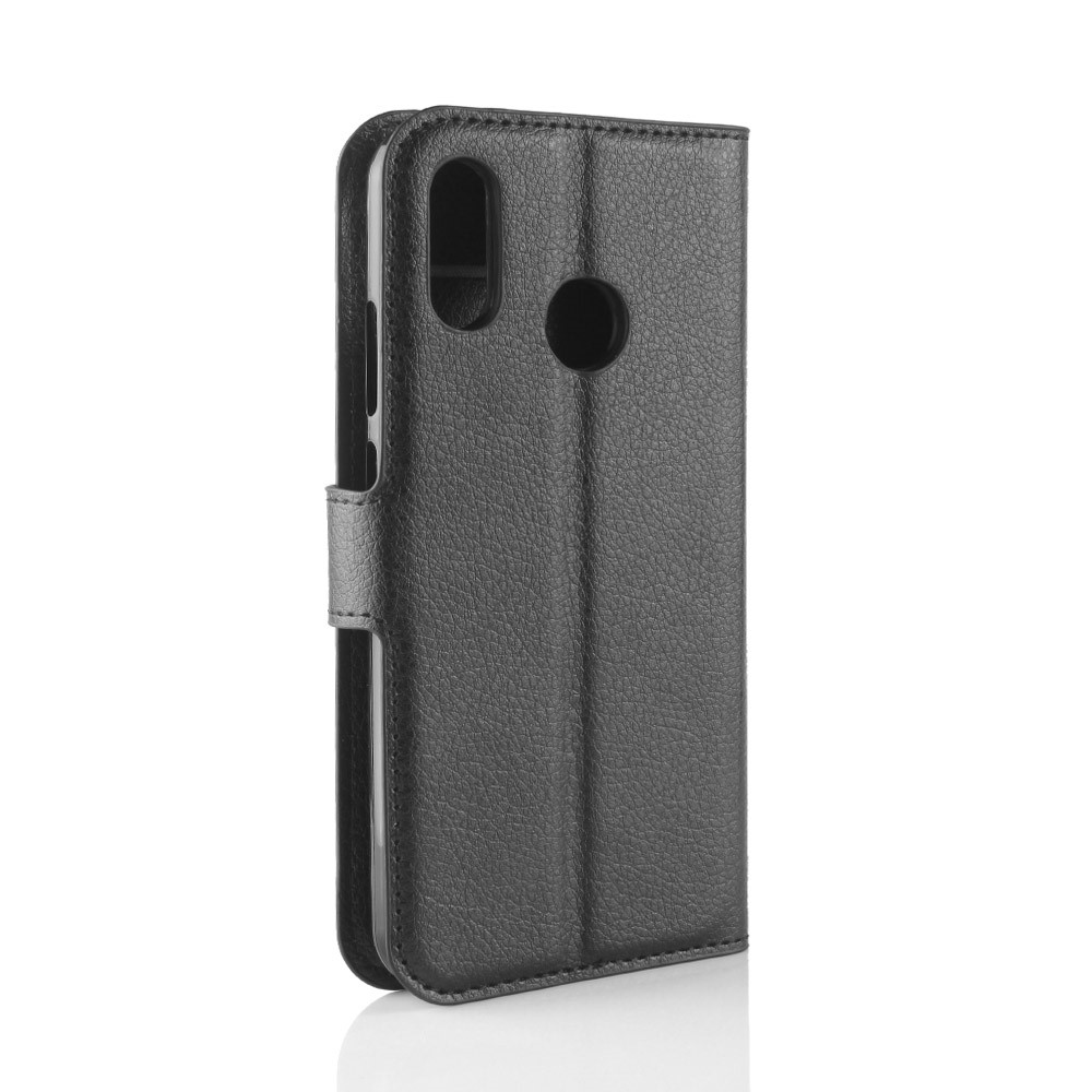 Litchi Texture Wallet de Cuero Case Protector Para Huawei Y7 (2019) - Negro