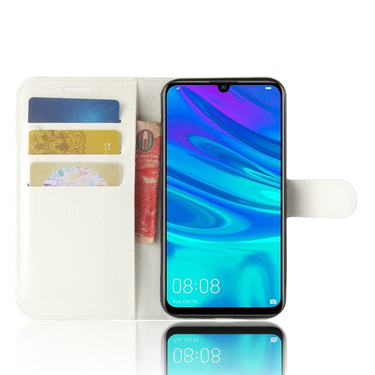 Litchi Texture Wallet Leather Protector Cover for Huawei Y7 (2019) - White-4