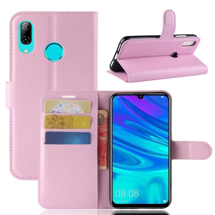 Litchi Texture Wallet Leather Protection Shell for Huawei Y7 (2019) - Pink-1