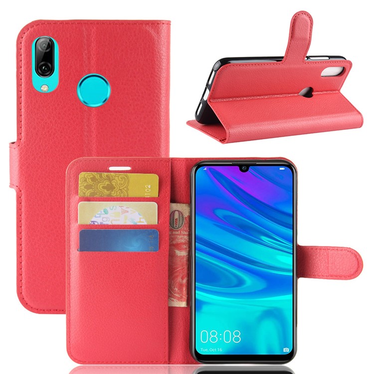Litchi Texture Stand Leather Phone Case for Huawei Y7 (2019) - Red-1