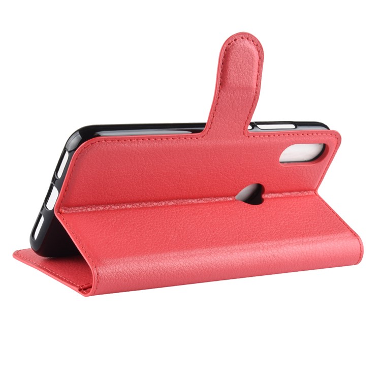 Litchi Texture Stand Leather Phone Case for Huawei Y7 (2019) - Red-5