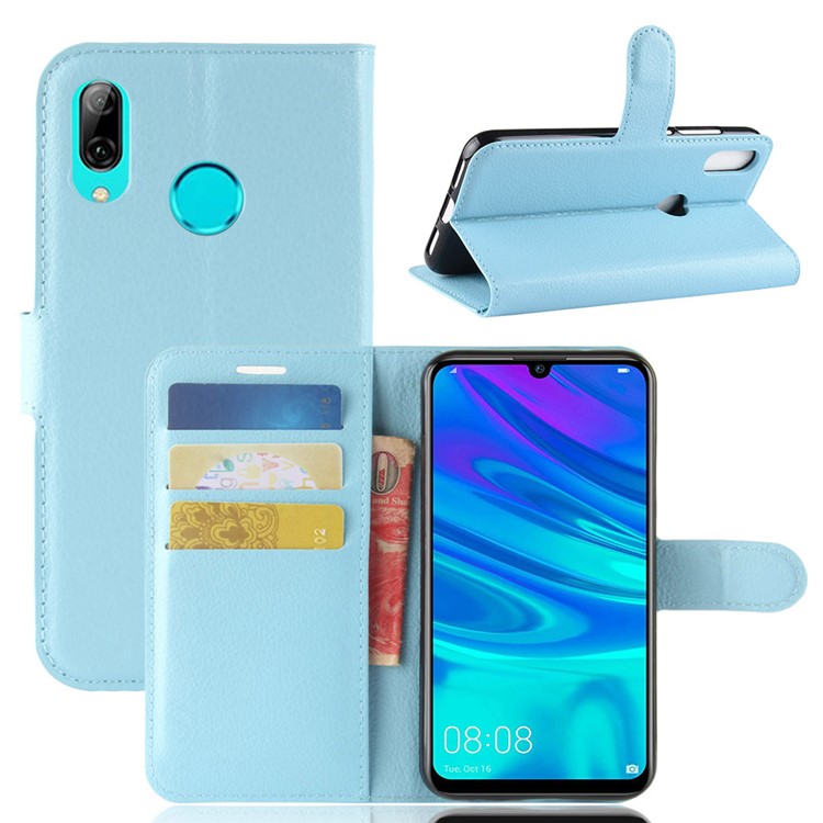 Litchi Texture Wallet Leather Cell Phone Case for Huawei Y7 (2019) - Blue-1