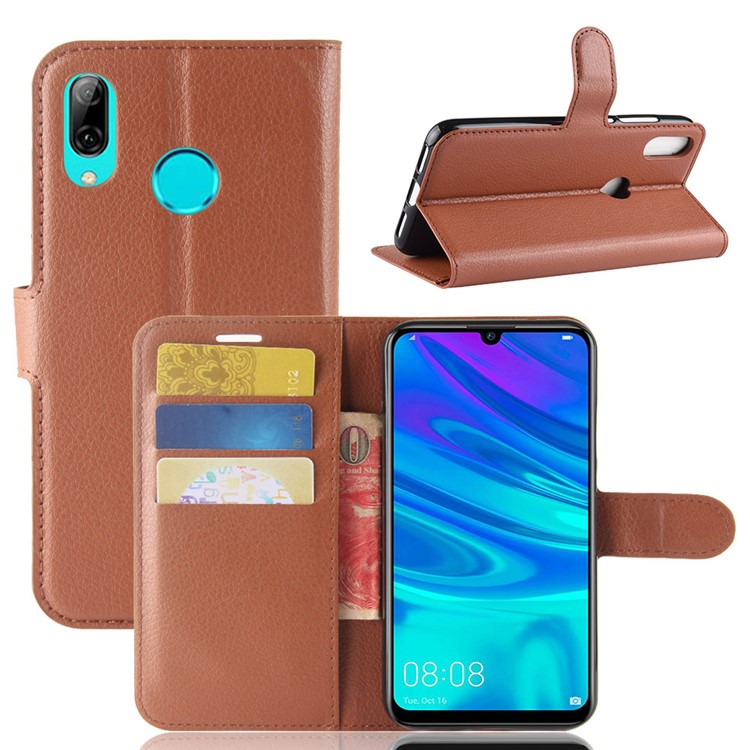 Litchi Texture Wallet Leather Case Accessory for Huawei Y7 (2019) - Brown-1