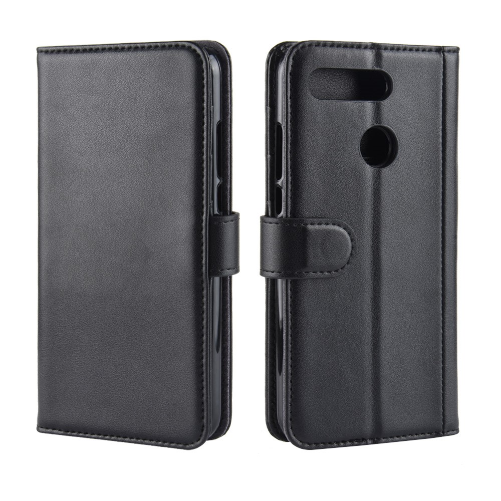 Genuine Split Leather Wallet Cell Phone Cover for Huawei Honor View 20/Honor V20 - Black-1