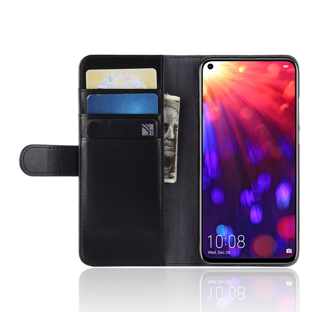 Genuine Split Leather Wallet Cell Phone Cover for Huawei Honor View 20/Honor V20 - Black-6