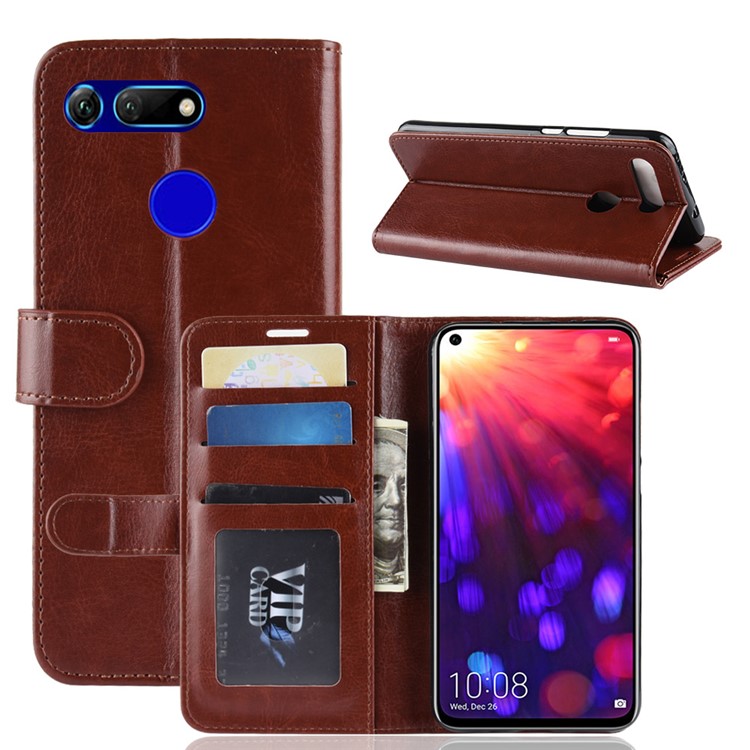 Crazy Horse Protective Leather Phone Shell for Huawei Honor View 20/Honor V20 - Brown-2