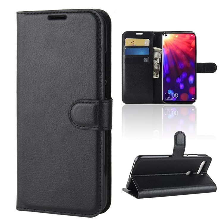 Litchi Texture Wallet Stand Leather Case for Huawei Honor View 20 / Honor V20 - Black-1