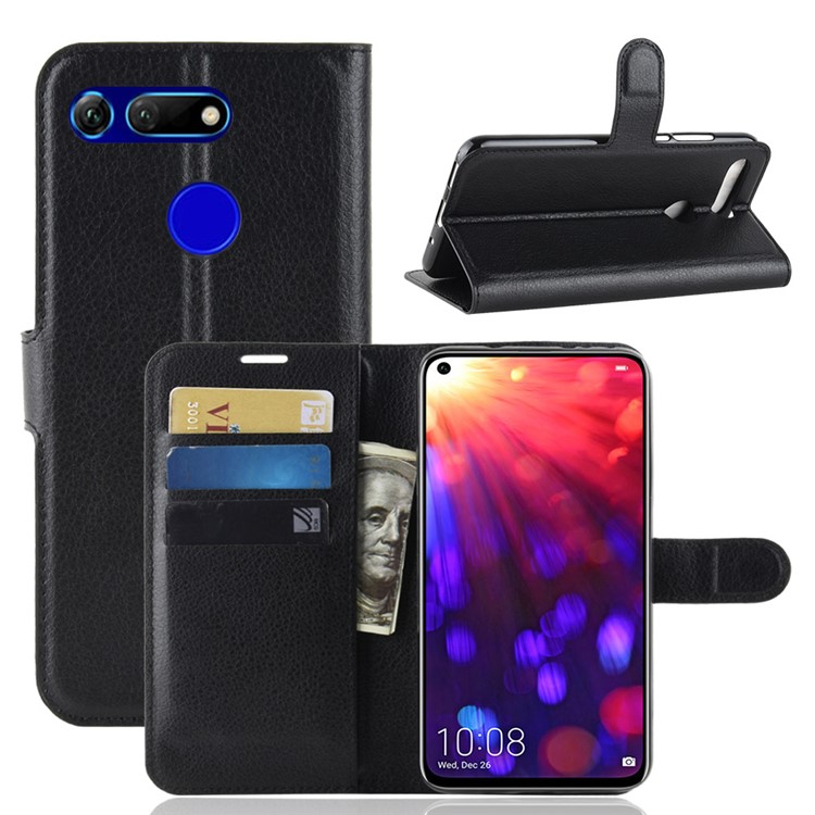 Litchi Texture Wallet Stand Leather Case for Huawei Honor View 20 / Honor V20 - Black-2