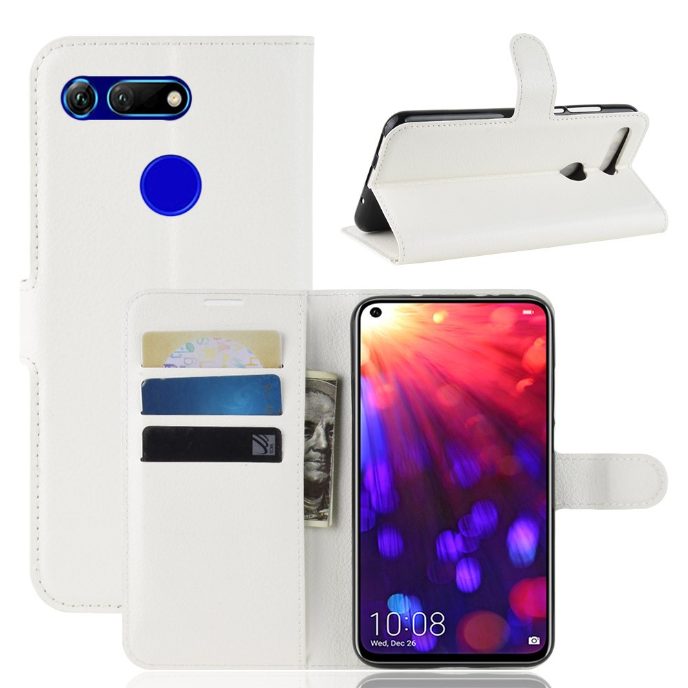 Litchi Texture Wallet Stand Leather Cover for Huawei Honor View 20 / Honor V20 - White-1