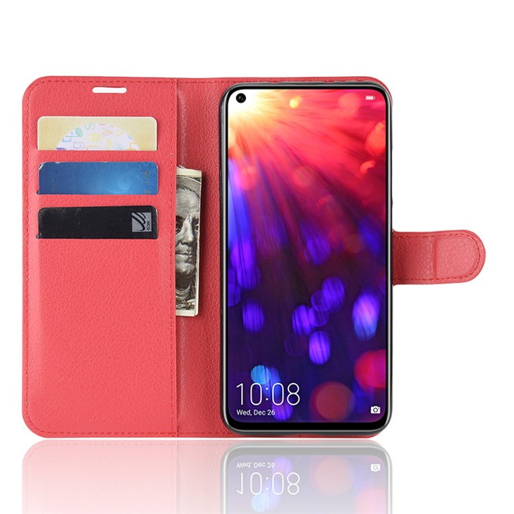 Litchi Texture Wallet Stand Leather Shell for Huawei Honor View 20 / Honor V20 - Red-4