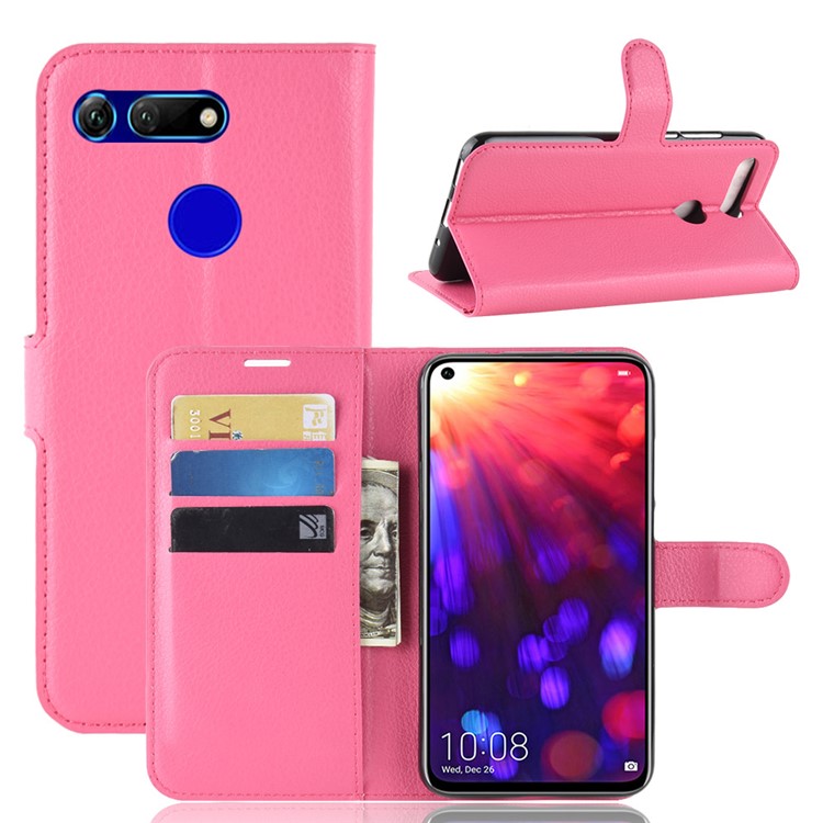 Litchi Texture Wallet Leather Phone Cover for Huawei Honor View 20 / Honor V20 - Rose-1
