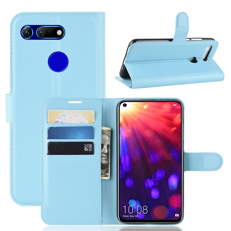 Litchi Texture Leather Cell Phone Case for Huawei Honor View 20 / Honor V20 - Blue-1