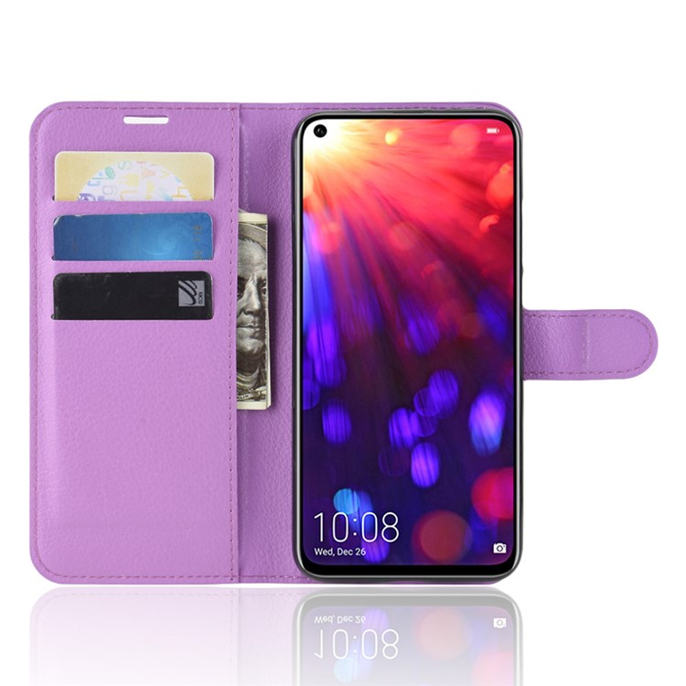 La Copertura Del Proteggio Della Pelle Di Flip Della Struttura Di Litchi Per Huawei Honor View 20 / Honor V20. - Viola-4