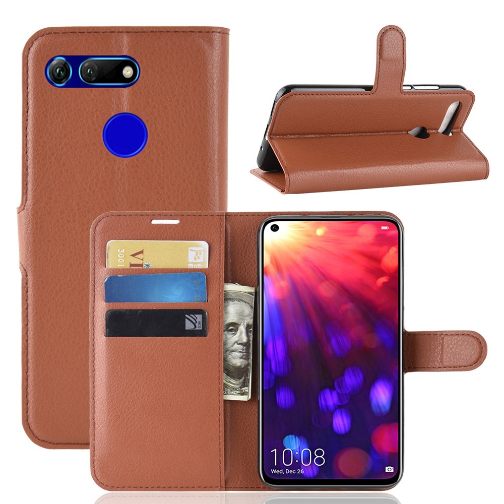Litchi Texture Wallet Leather Case Accessory for Huawei Honor View 20 / Honor V20 - Brown-1