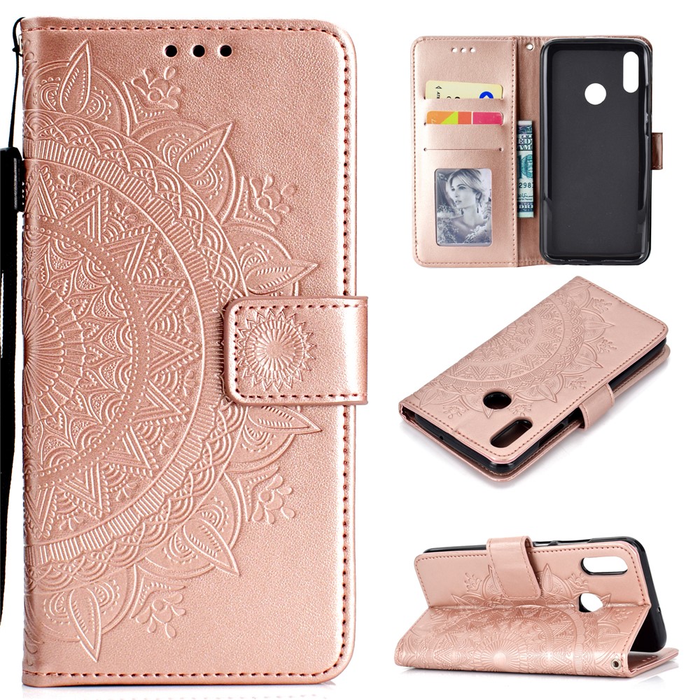 Imprinted Mandala Pattern Wallet Leather Mobile Shell for Huawei Honor 8X / Honor View 10 Lite - Rose Gold-1