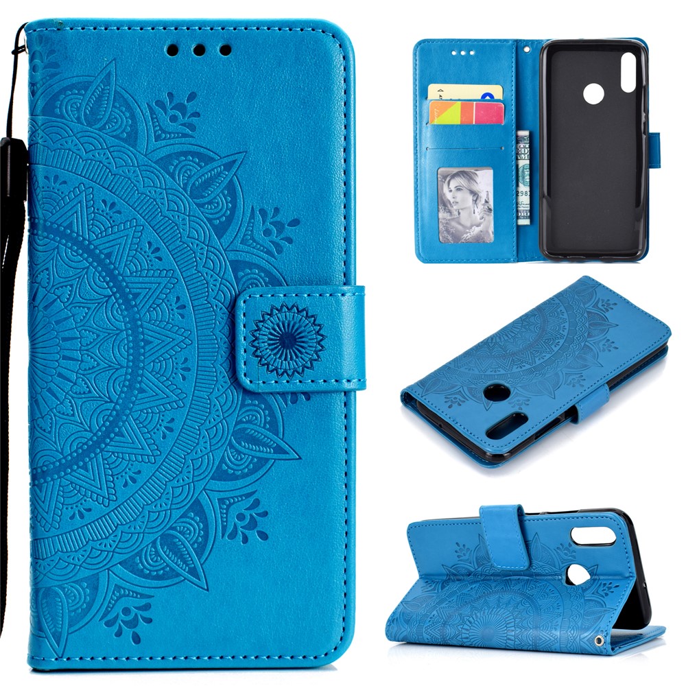 Imprinted Mandala Pattern Wallet Leather Cell Phone Case for Huawei Honor 8X / Honor View 10 Lite - Blue-1