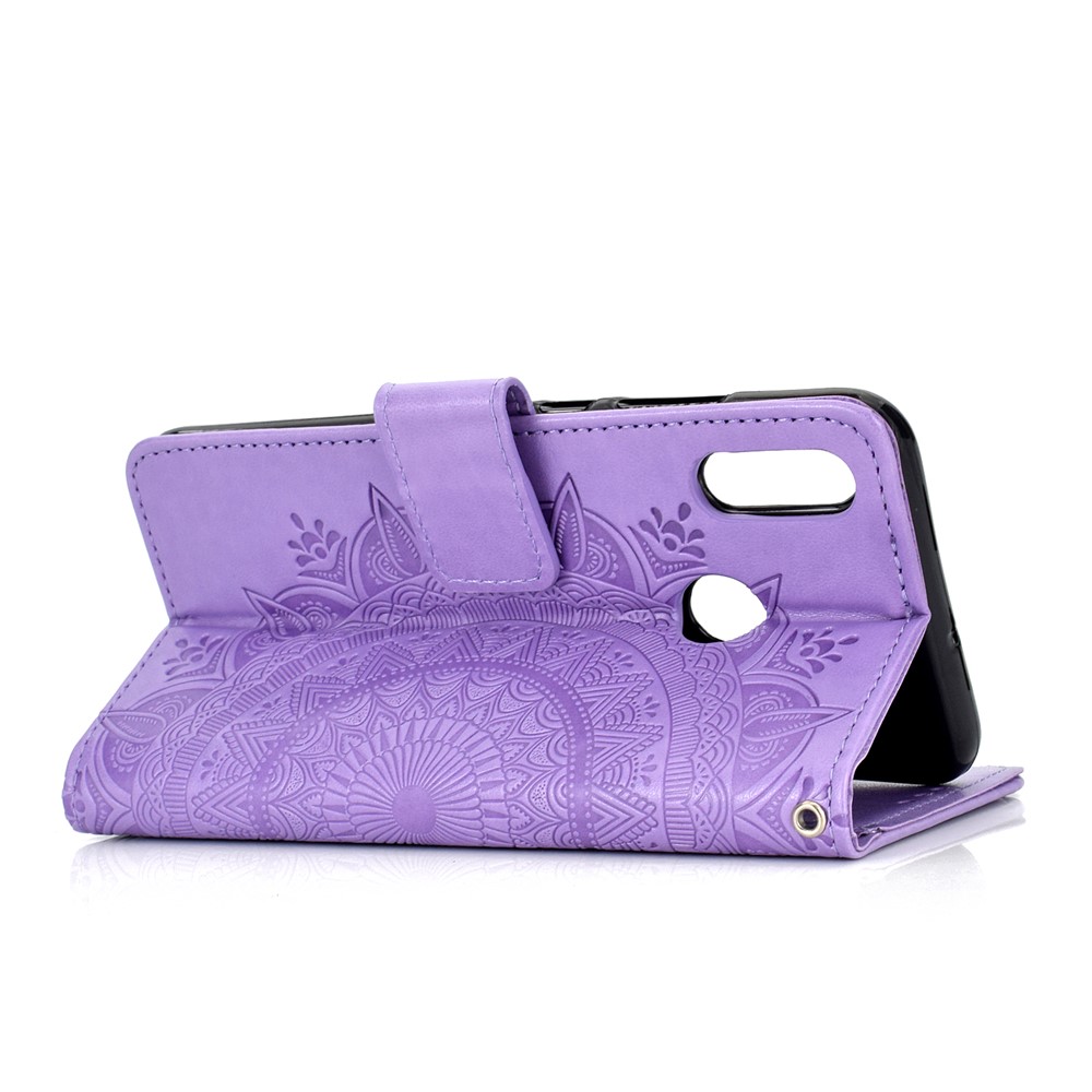 Imprinted Mandala Pattern Wallet Leather Protective Case for Huawei Honor 8X / Honor View 10 Lite - Purple-5