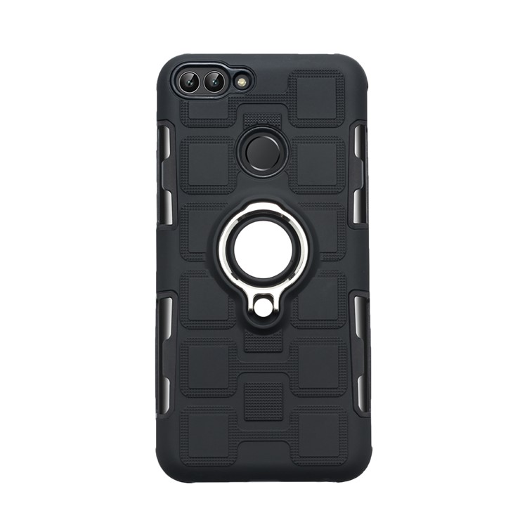 Geometric Pattern TPU PC Hybrid Case with Magnetic Car Mount Ring Holder for Huawei P Smart (2017) - Black-3