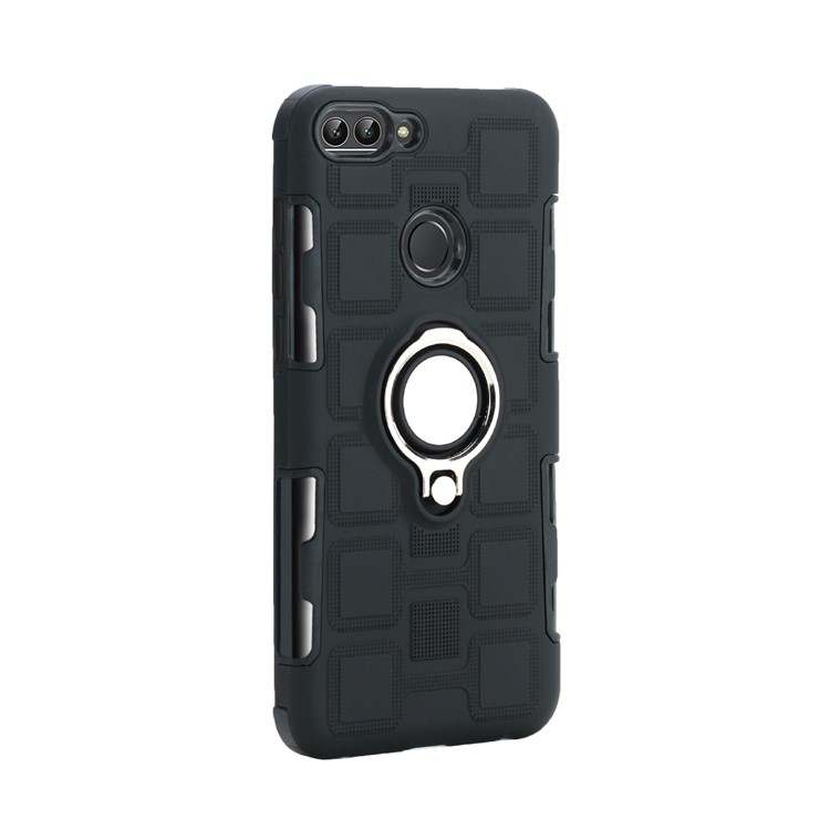 Geometric Pattern TPU PC Hybrid Case with Magnetic Car Mount Ring Holder for Huawei P Smart (2017) - Black-4