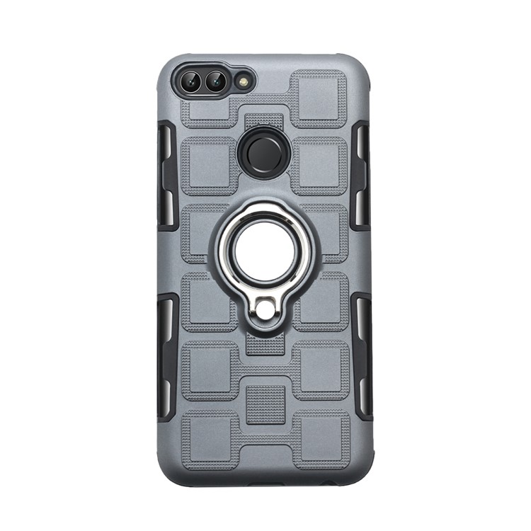 Geometric Pattern TPU PC Hybrid Shell with Magnetic Car Mount Ring Holder for Huawei P Smart (2017) - Grey-2