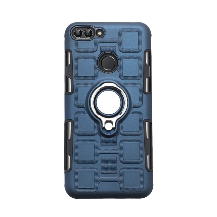 Geometric Pattern TPU Plastic Combo Cell Phone Case with Magnetic Car Mount Ring Holder for Huawei P Smart (2019) - Dark Blue-2