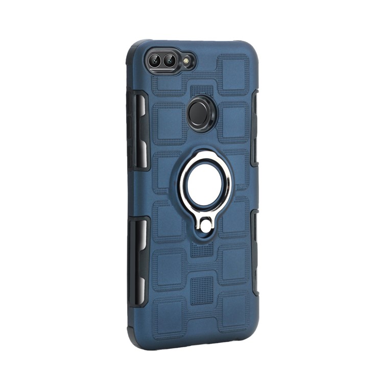 Geometric Pattern TPU Plastic Combo Cell Phone Case with Magnetic Car Mount Ring Holder for Huawei P Smart (2019) - Dark Blue-3