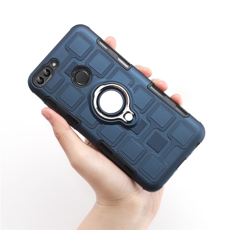 Geometric Pattern TPU Plastic Combo Cell Phone Case with Magnetic Car Mount Ring Holder for Huawei P Smart (2019) - Dark Blue-4