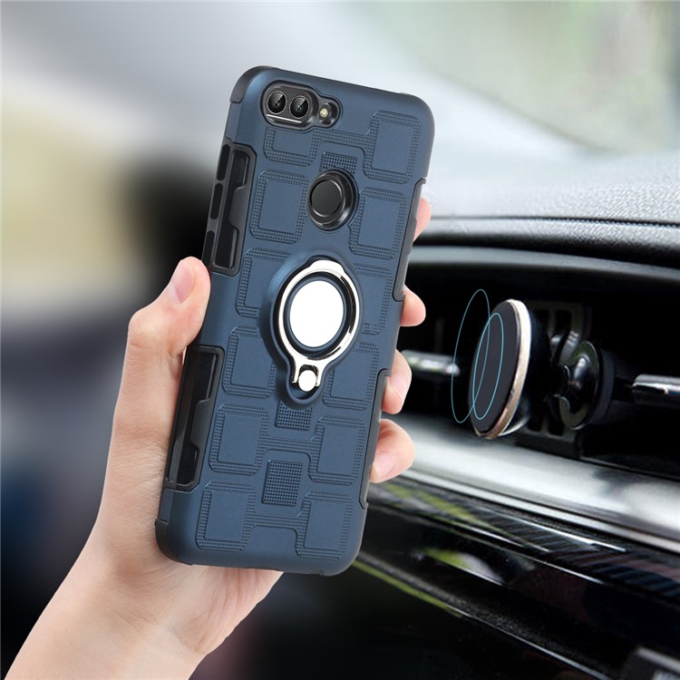 Geometric Pattern TPU Plastic Combo Cell Phone Case with Magnetic Car Mount Ring Holder for Huawei P Smart (2019) - Dark Blue-5