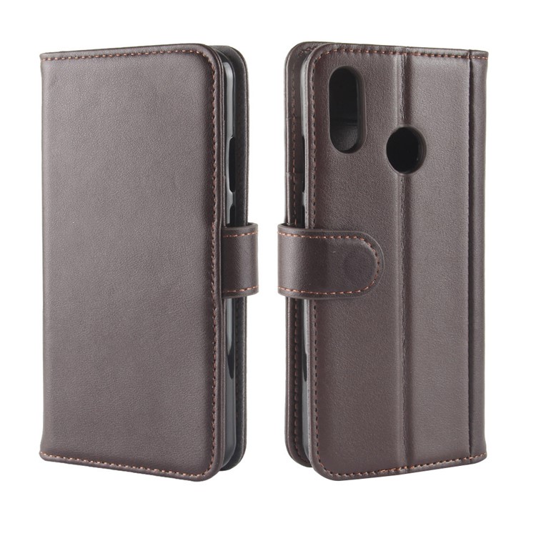 Split Leather Mobile Phone Cover Case with Stand for Huawei Y7 (2019) - Brown-1