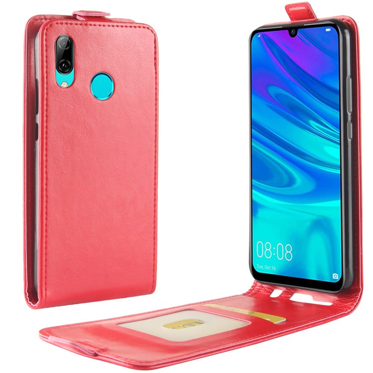 Crazy Horse Vertical Flip PU Leather Phone Shell with Card Holder for Huawei Y7 (2019) - Red-4