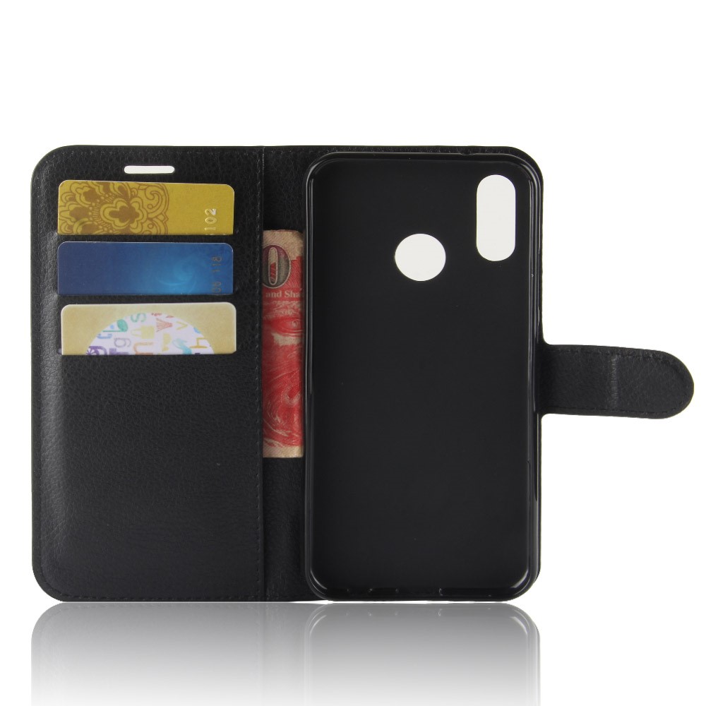 Litchi Skin PU Cuir Cuir Magnétique Folio Flip Flip Portefeuille Shell Pour Huawei P30 Lite - le Noir