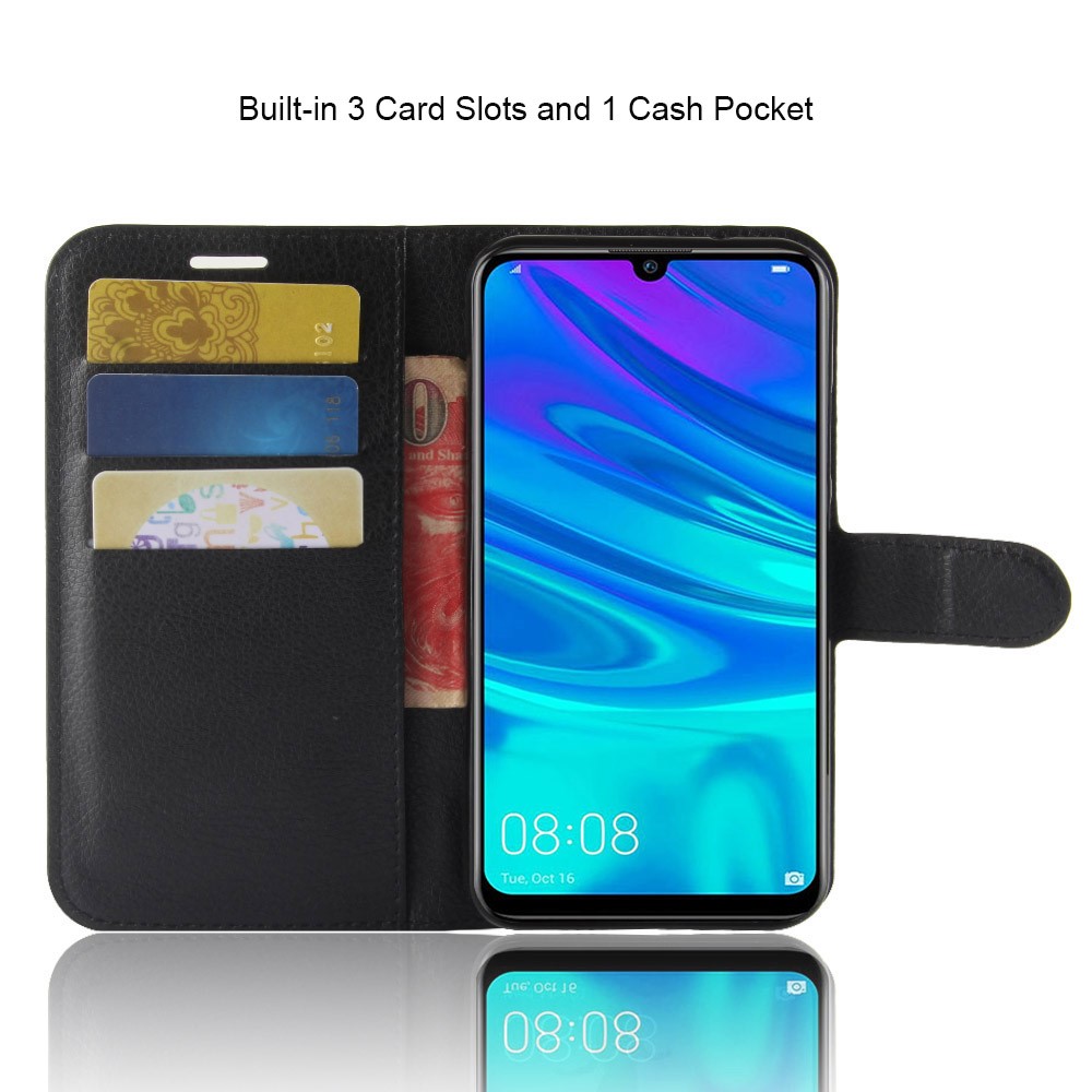 Litchi Skin PU Cuir Cuir Magnétique Folio Flip Flip Portefeuille Shell Pour Huawei P30 Lite - le Noir