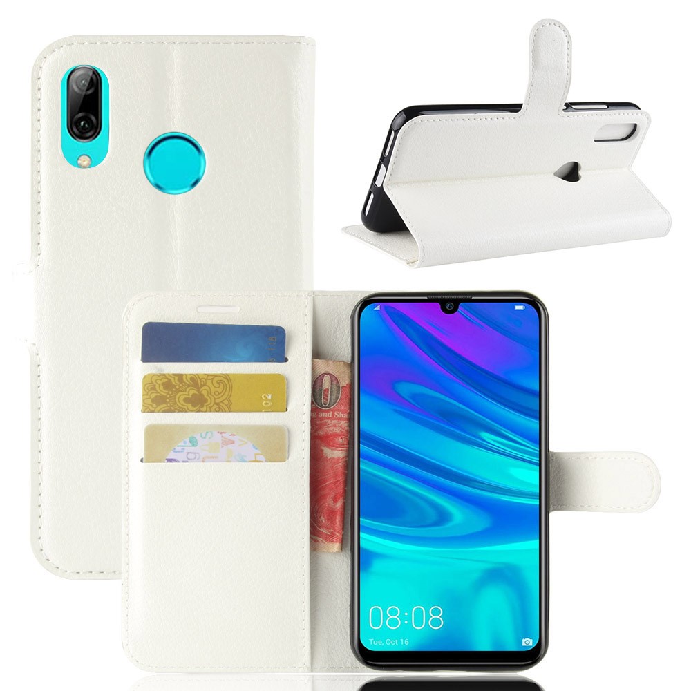 Litchi Skin PU Leather Magnetic Wallet Cover for Huawei P30 Lite - White-1