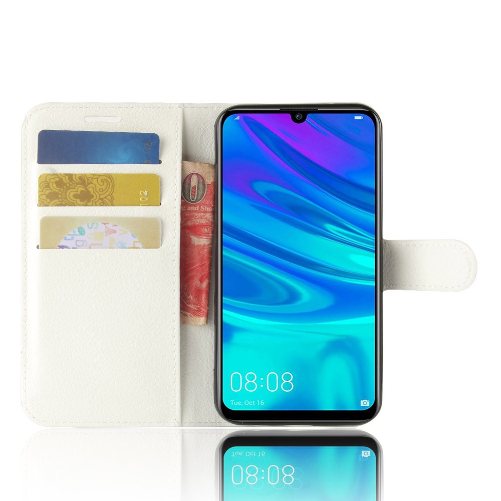 Litchi Skin PU Leather Magnetic Wallet Cover for Huawei P30 Lite - White-4