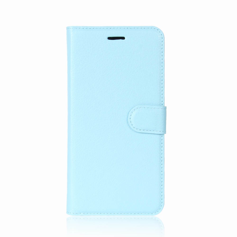 Litchi Skin PU Leather Case Magnetic Closure Folio Flip Wallet Stand  Shell for Huawei P30 Lite - Blue-2