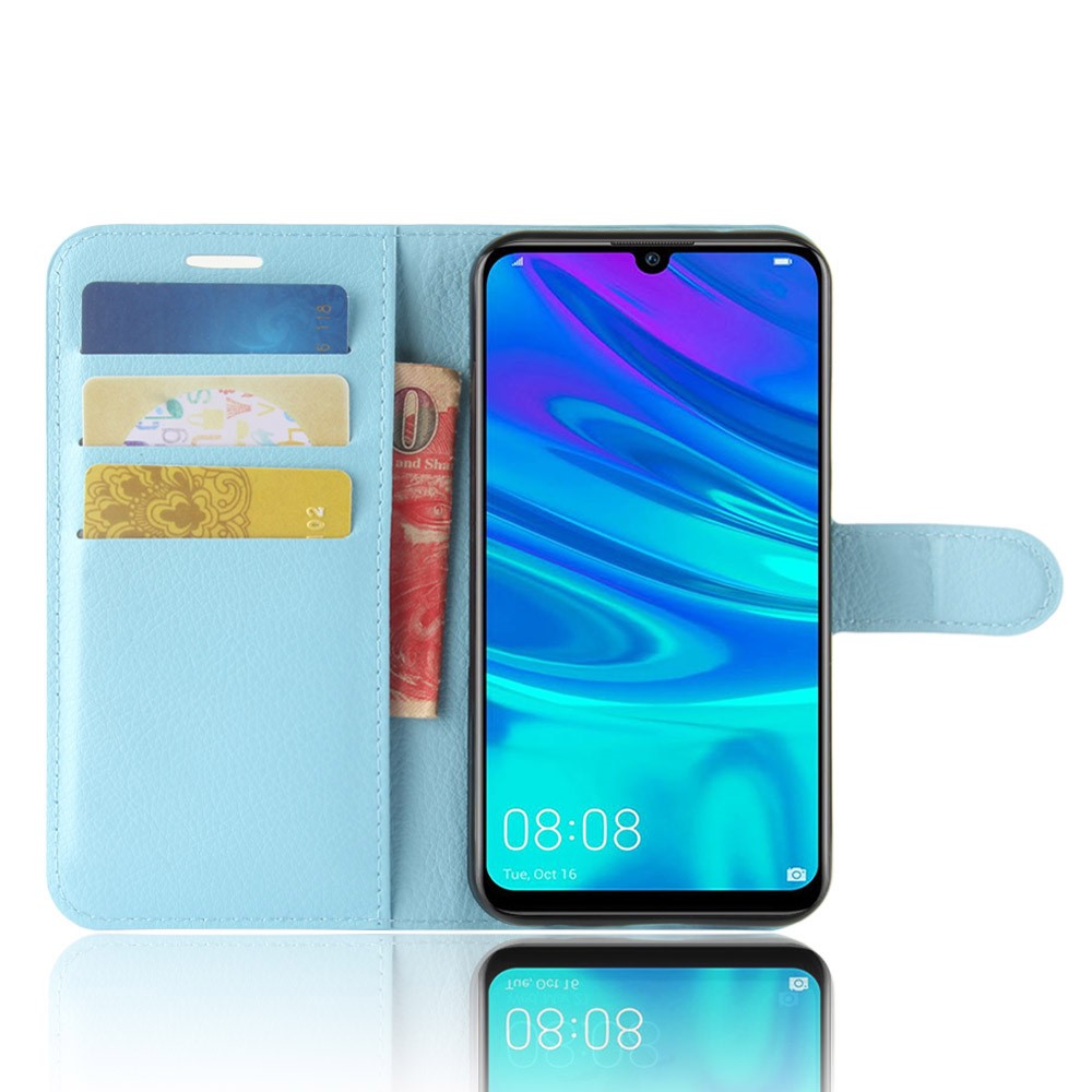 Litchi Skin PU Leather Case Magnetic Closure Folio Flip Wallet Stand  Shell for Huawei P30 Lite - Blue-4